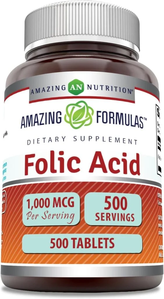 Amazing Formulas Folic Acid 1000 mcg (1 mg) Tablets Supplement | Vitamin B9 | Non-GMO | Gluten Free | Made in USA (5000 mcg, 120 Count)
