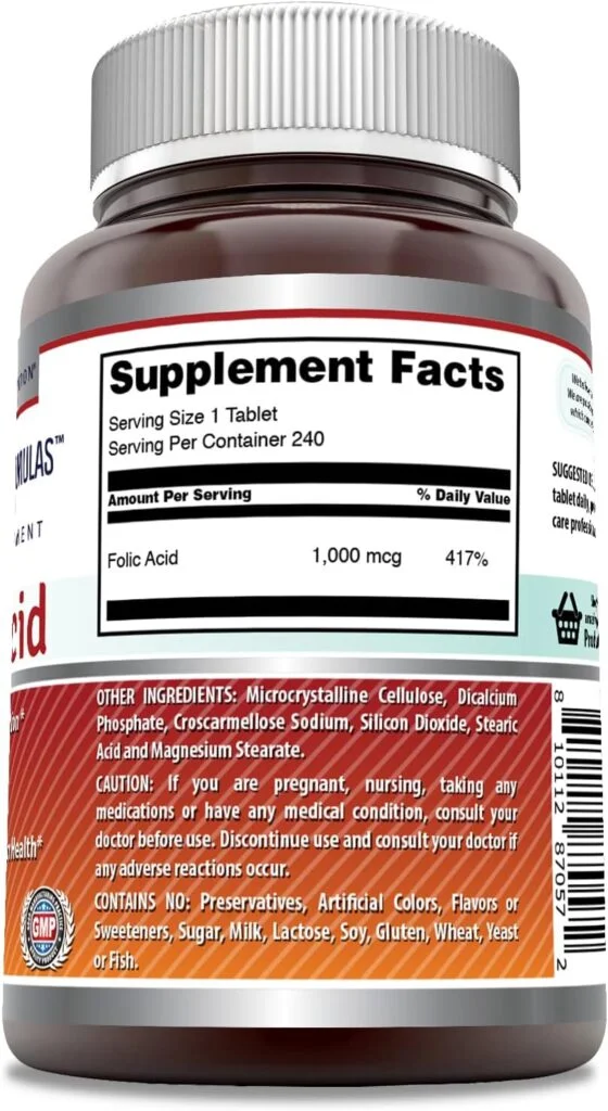 Amazing Formulas Folic Acid 1000 mcg (1 mg) Tablets Supplement | Vitamin B9 | Non-GMO | Gluten Free | Made in USA (5000 mcg, 120 Count)