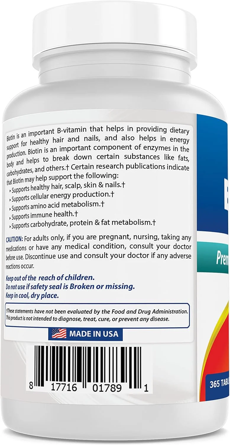 Best Naturals Biotin (Also Called Vitamin B7), 10,000 mcg 365 Tablets (365 Count (Pack of 1))