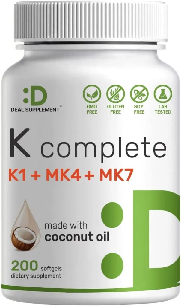 DEAL SUPPLEMENT Premium K Complete - High Potency Vitamin K1, K2 MK-7  MK-4 Complex, 200 Coconut Oil Infused Softgels - Full Spectrum Triple Vitamin K, Optimal Bone  Heart Health Support