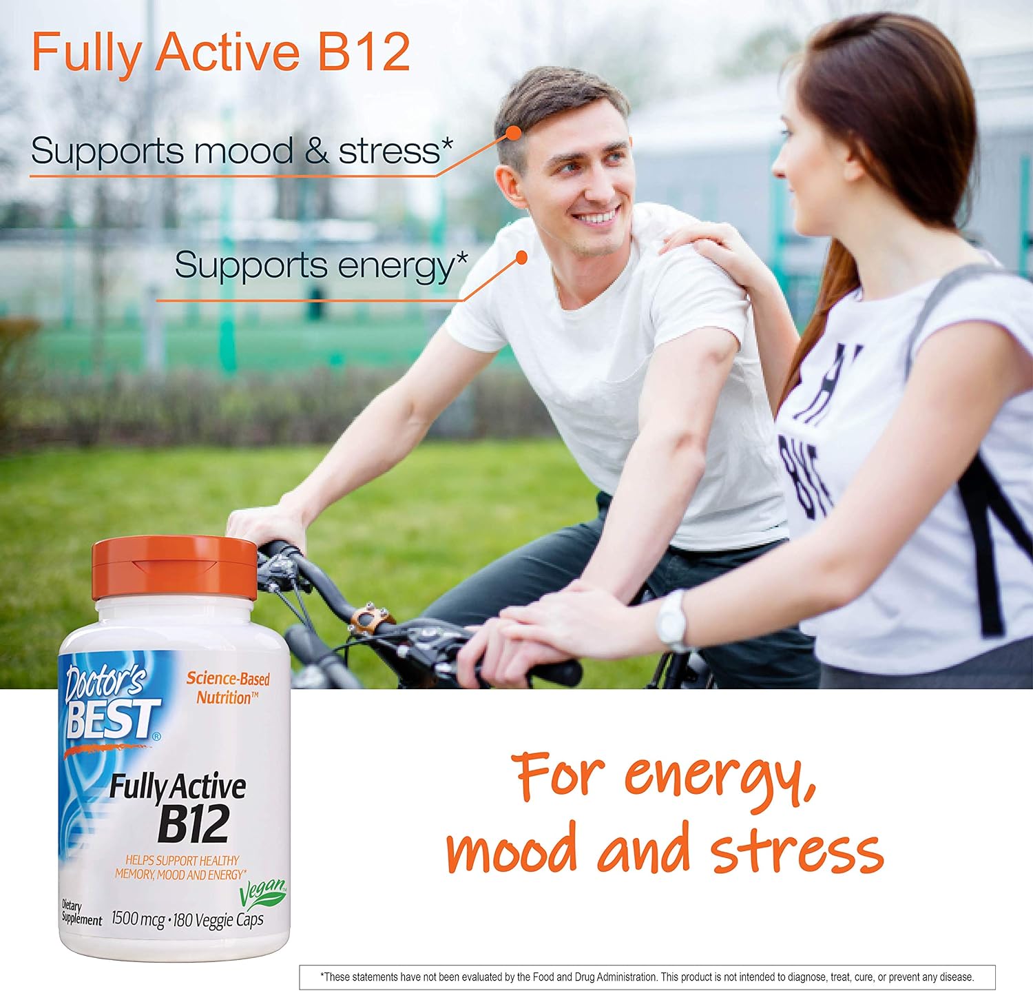 Doctors Best Fully Active B12 1500 Mcg, Supports Energy, Mood, Circulation, Non-GMO, Vegan, Gluten Free, 180 Count