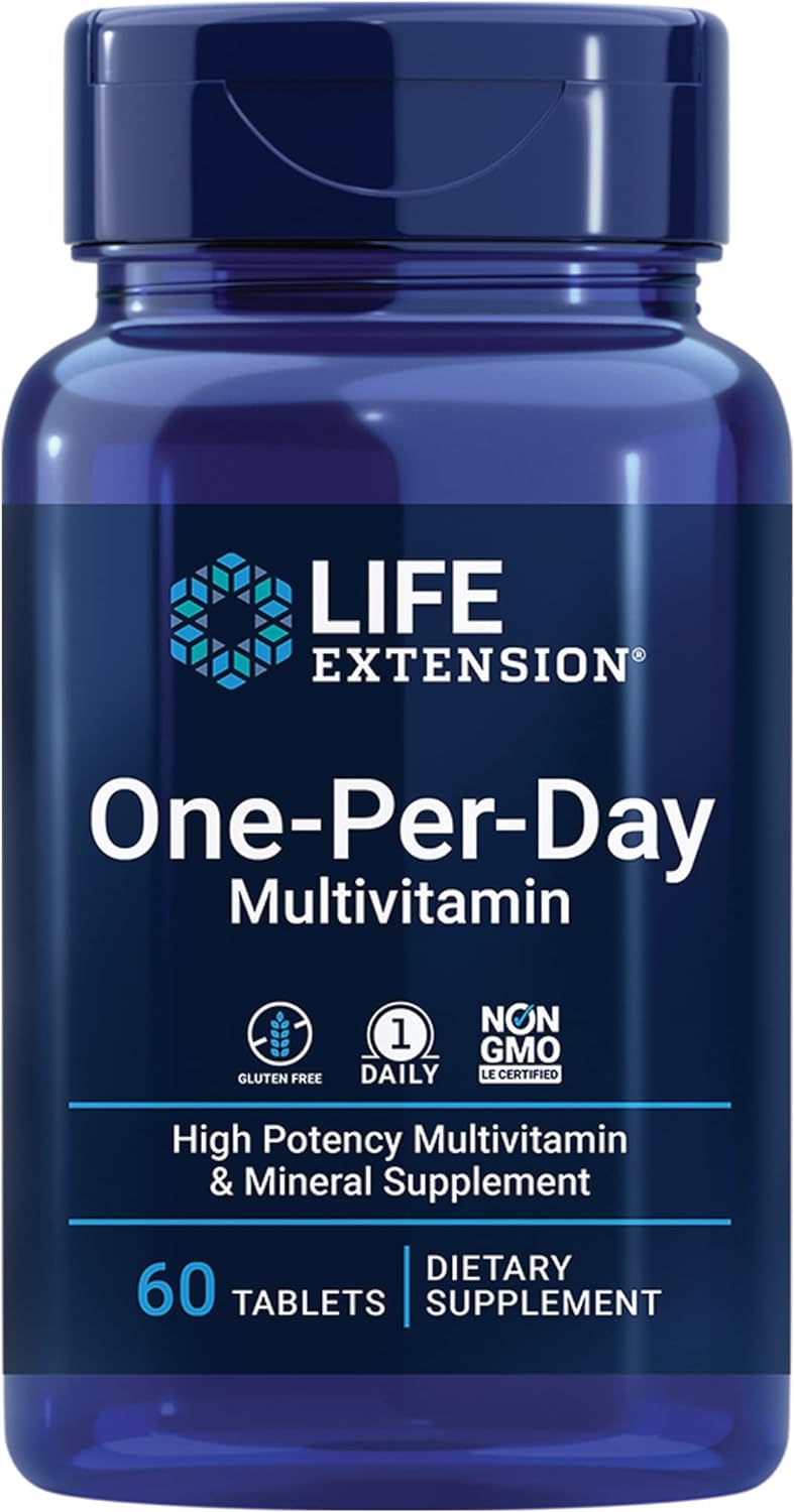 Life Extension One-Per-Day Multivitamin - Essential Vitamins  Minerals - for Healthy Immune Function, Cellular, Blood Vessel, Heart  Brain Health - Non-GMO, Gluten-Free - 60 Tablets