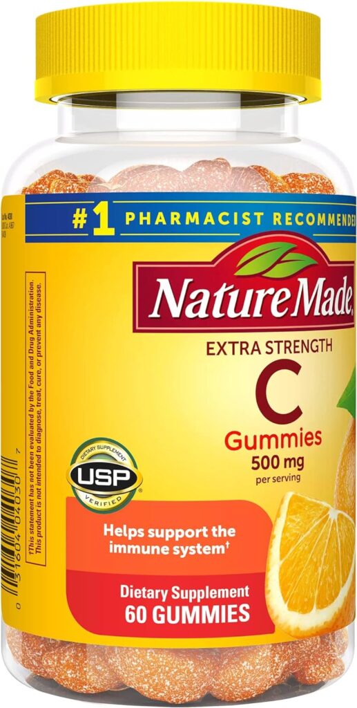 Nature Made Extra Strength Dosage Vitamin C 500 mg per serving, Dietary Supplement for Immune Support, 60 Gummies, 30 Day Supply