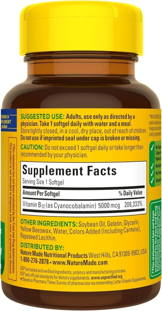 Nature Made Maximum Strength Vitamin B12 5000 mcg, Dietary Supplement for Energy Metabolism Support, 60 Softgels, 60 Day Supply