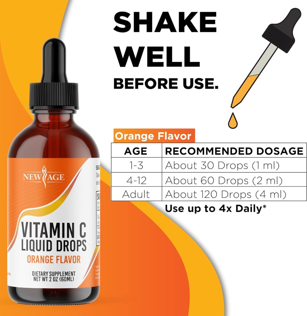 NEW AGE Vitamin C Orange Liquid Drops - Supports Healthy Immune System - Vegetarian Soy  Gluten Free (4 Fl Oz)