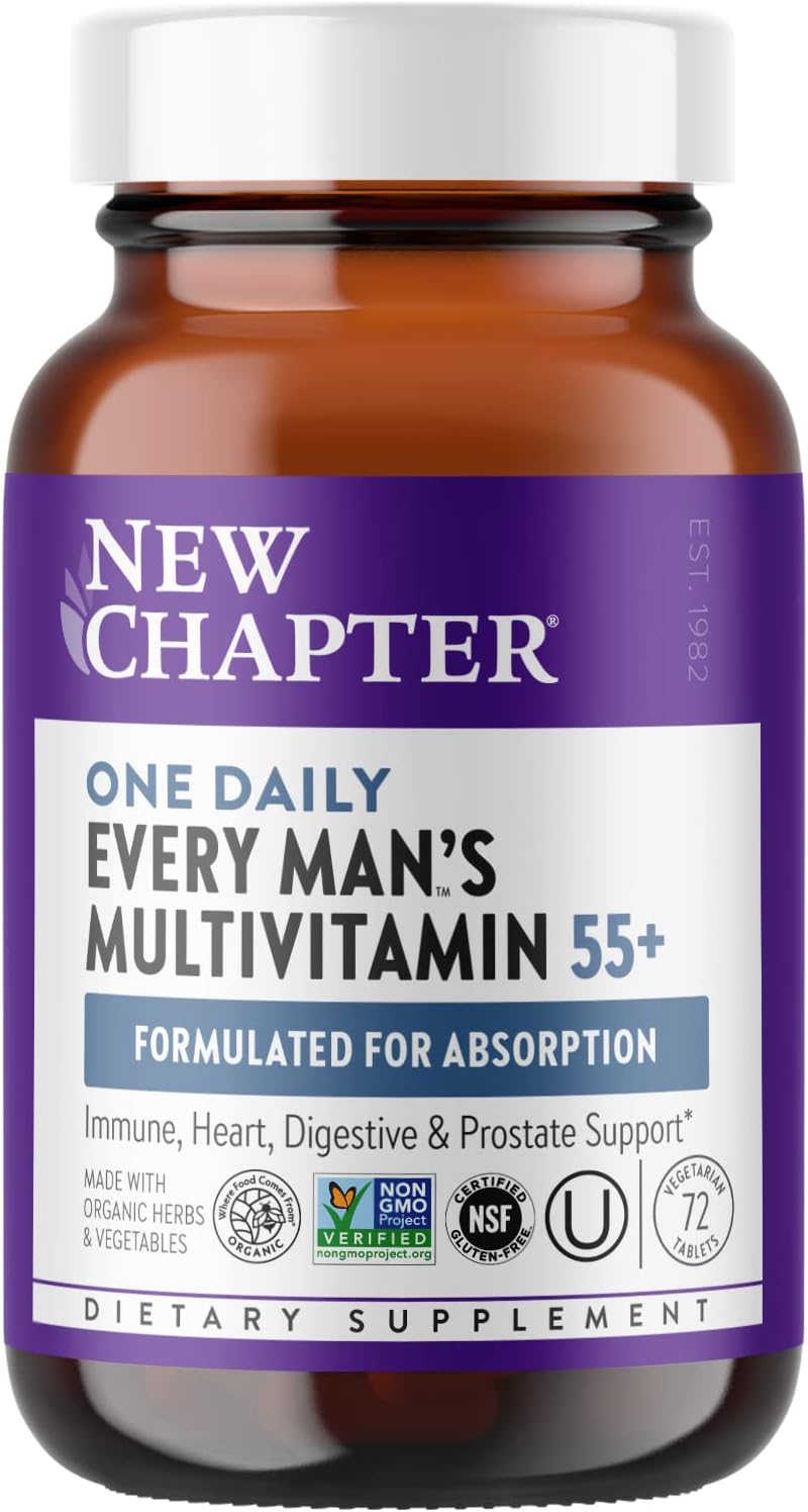 New Chapter Mens Multivitamin 50 Plus for Brain, Heart, Digestive, Prostate  Immune Support with 20+ Nutrients + Astaxanthin - Every Mans One Daily 55+, Gentle on The Stomach - 72 ct