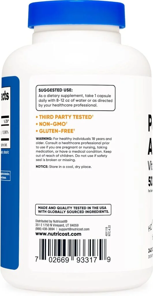 Nutricost Pantothenic Acid (Vitamin B5) 500mg, 240 Capsules