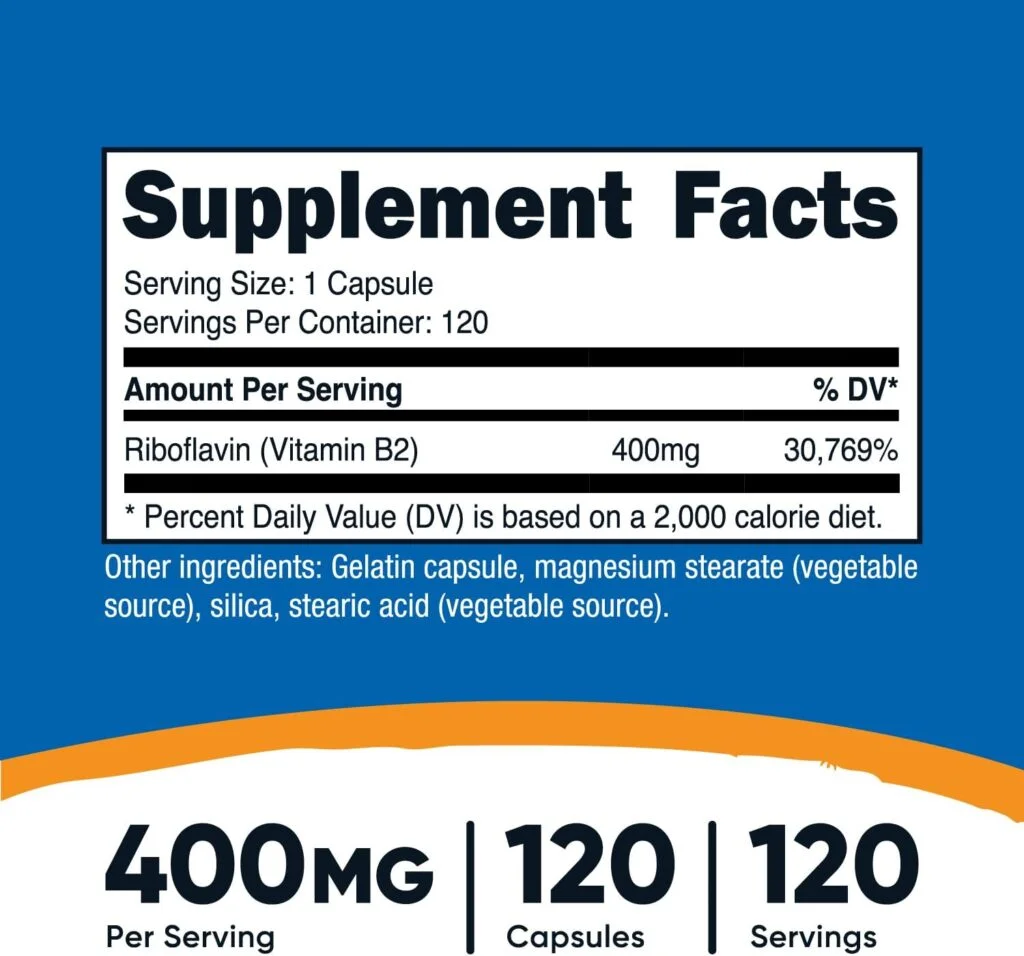 Nutricost Vitamin B2 (Riboflavin) 400mg, 120 Capsules - Gluten Free, Non-GMO