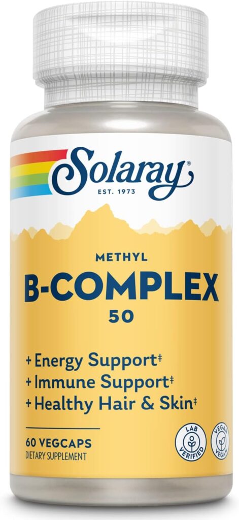 SOLARAY Methyl B-Complex 50mg | Methylated Forms of Folate  B-12 | Healthy Hair  Skin, Nerves, Immune Function  Metabolism Support | 60 VegCaps