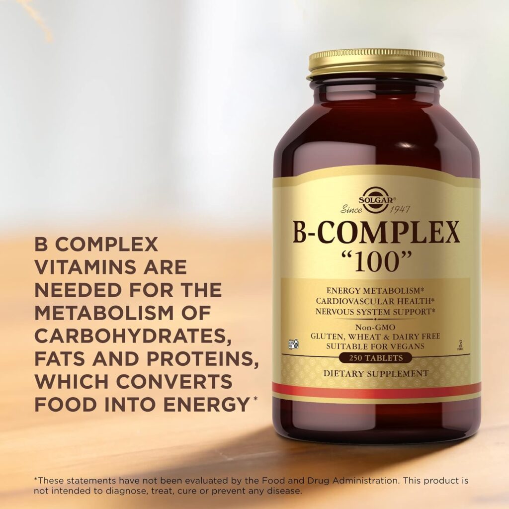 Solgar B-Complex 100 - 100 Tablets - Energy Metabolism, Cardiovascular Health, Nervous System Support - Non-GMO, Vegan, Gluten Free - 100 Servings