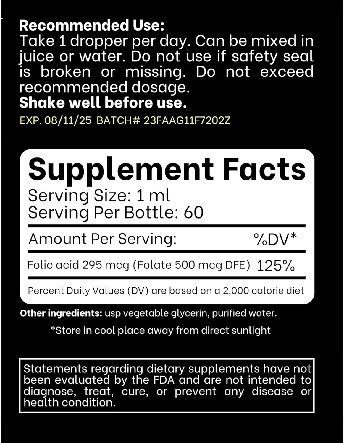 Think Above Folic Acid 295 mcg B9 Vitamin Liquid Supplement (Folate 500 mcg DFE) Easy to Swallow - Fast Absorption 2 fl oz (60 ml)