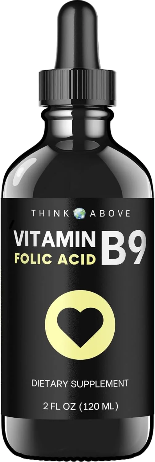 Think Above Folic Acid 295 mcg B9 Vitamin Liquid Supplement (Folate 500 mcg DFE) Easy to Swallow - Fast Absorption 2 fl oz (60 ml)