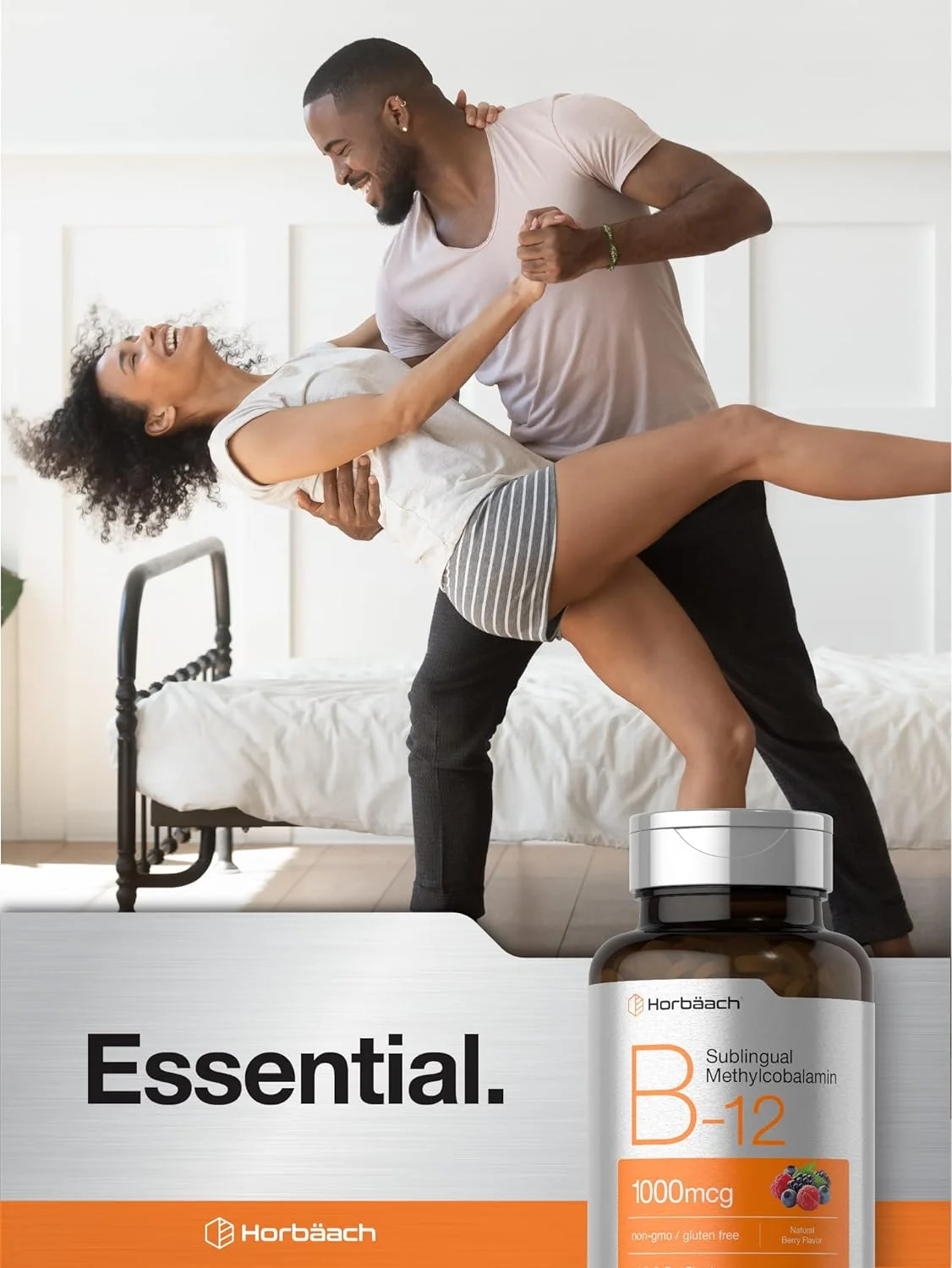 Vitamin B12 Sublingual 1000 mcg | 400 Fast Dissolve Tablets | Methylcobalamin Supplement for Adults | Natural Berry Flavor | Vegan, Vegetarian, Non-GMO, and Gluten Free | by Horbaach
