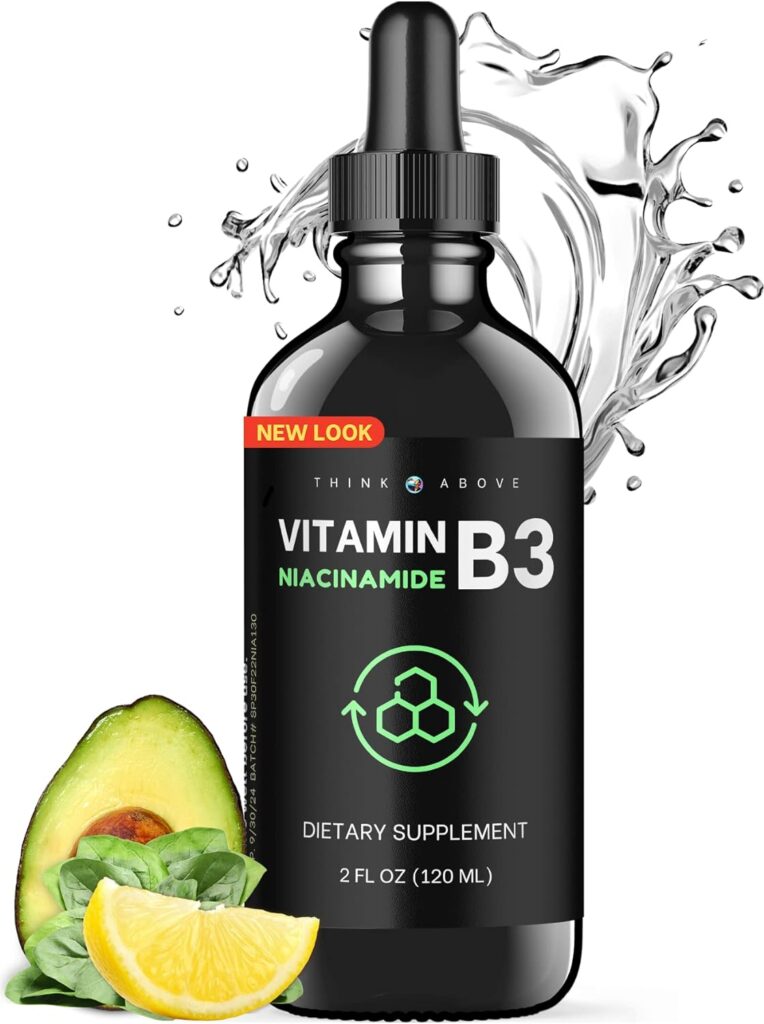 Vitamin B3 Niacinamide Liquid - Non Flush Form of B3 Niacin - Convenient Vitamin B3 Niacin Drops for Women and Men - Easy to Swallow Alternative for Niacinamide Pills or Capsules 2oz (60ml)