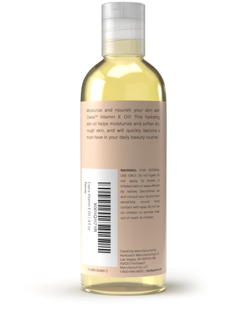 Vitamin E Oil for Skin | 5,000 IU | 4 fl oz | Moisturizing  Nourishing for Face, Hands, and Body | Free of Parabens, SLS,  Fragrances | Coera by Horbaach