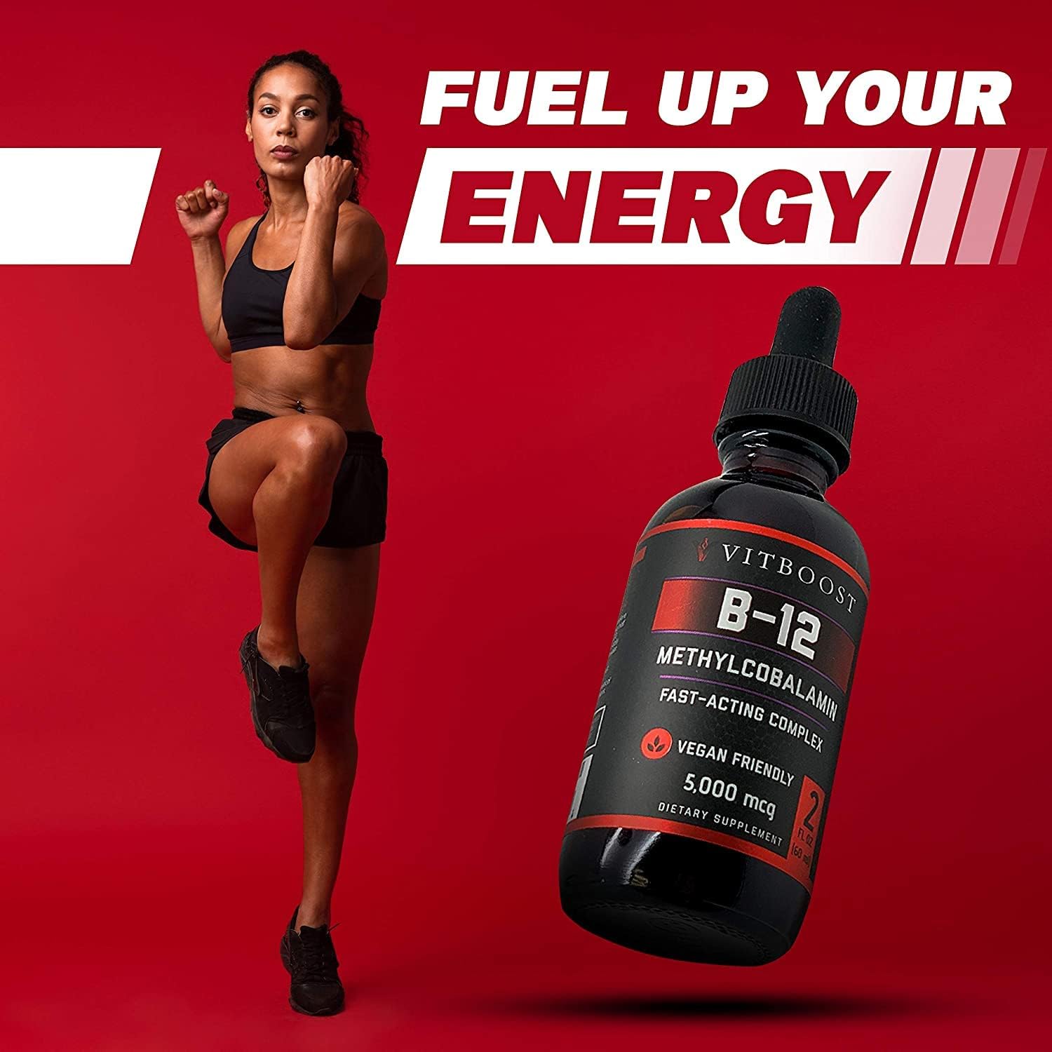 VITBOOST Vegan Liquid B-12 Drops – 60 x 5000 mcg Extra Strength Raspberry Flavored Vitamin B12 Liquid Methylcobalamin sublingual Supplement | Designed to Maximize Absorption  Energy | Gluten Free