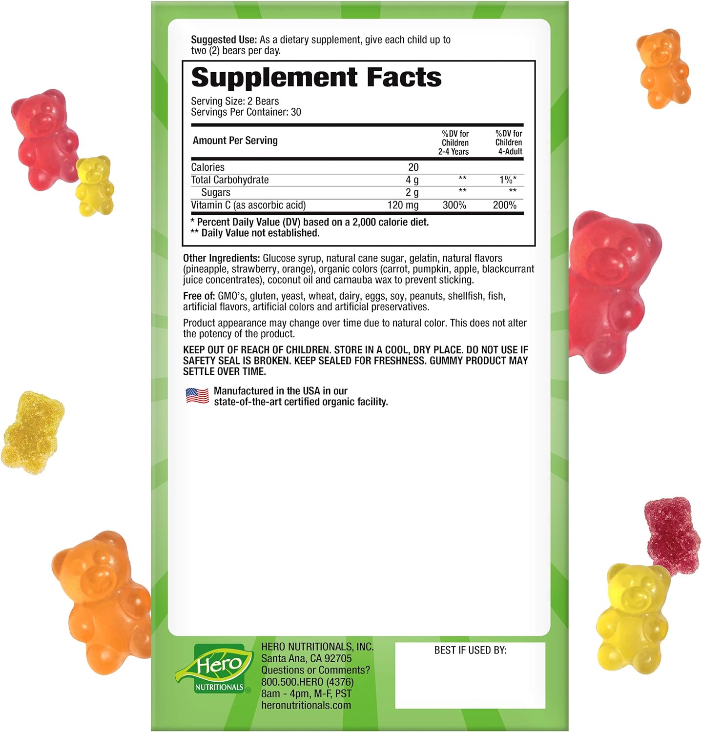 Yummi Bears Vitamin C Chewable Gummy Vitamin Supplement for Kids, 132 Count (Pack of 1)