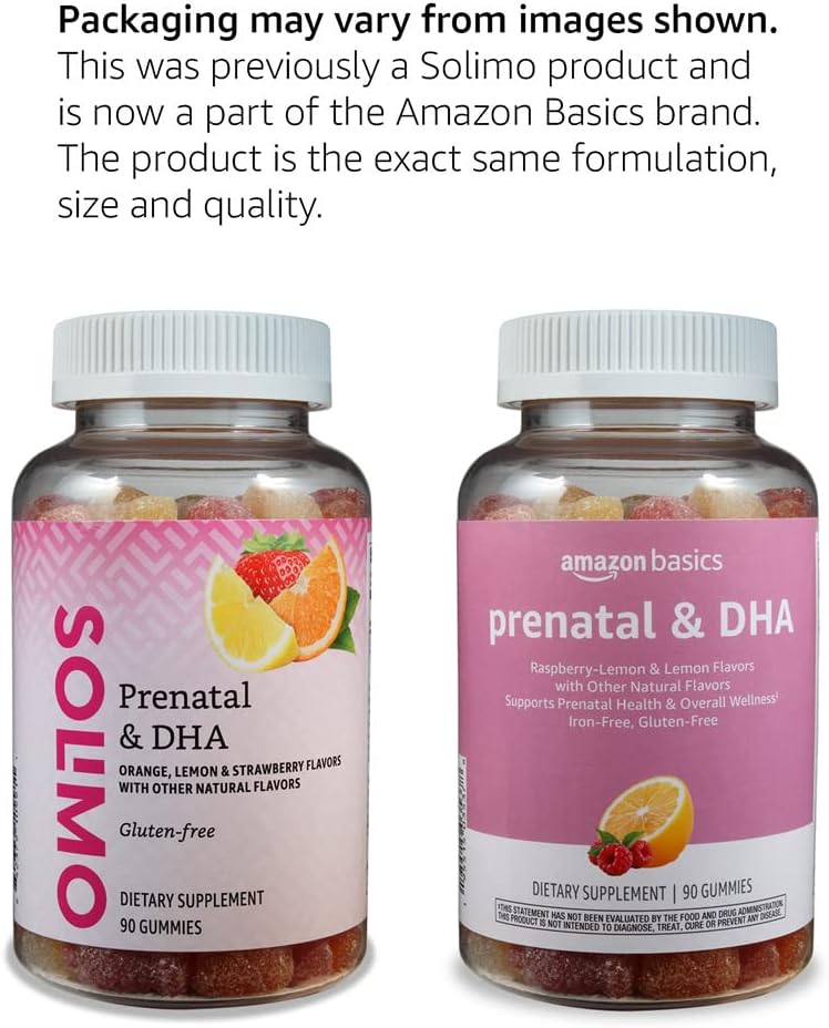Amazon Basics Prenatal  DHA Gummy, Rasberry  Lemon Flavor, 90 Count (Previously Solimo)