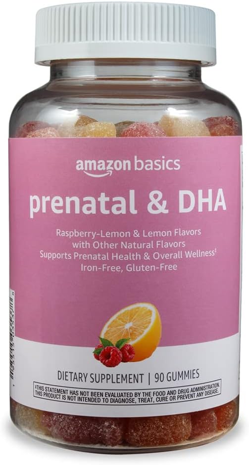 Amazon Basics Prenatal  DHA Gummy, Rasberry  Lemon Flavor, 90 Count (Previously Solimo)