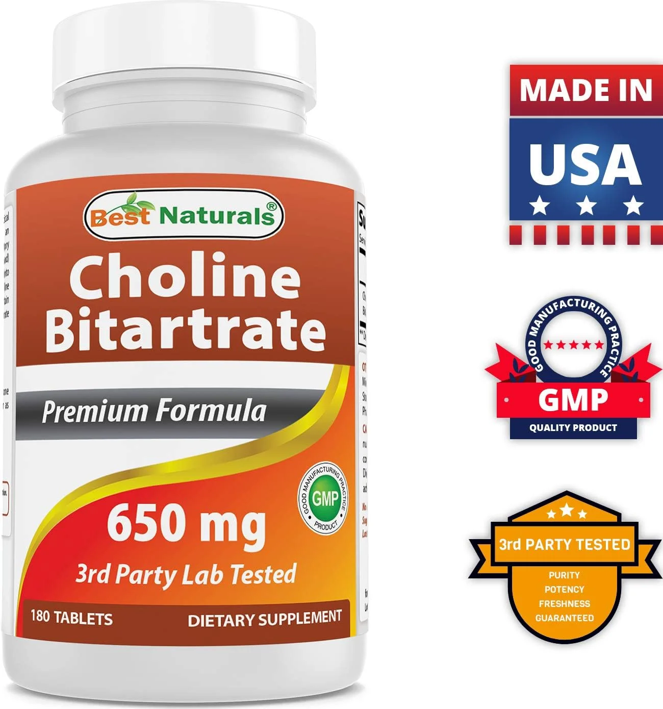 Best Naturals Choline Bitartrate 650 mg  Vitamin B1 as Thiamine Mononitrate 100 mg