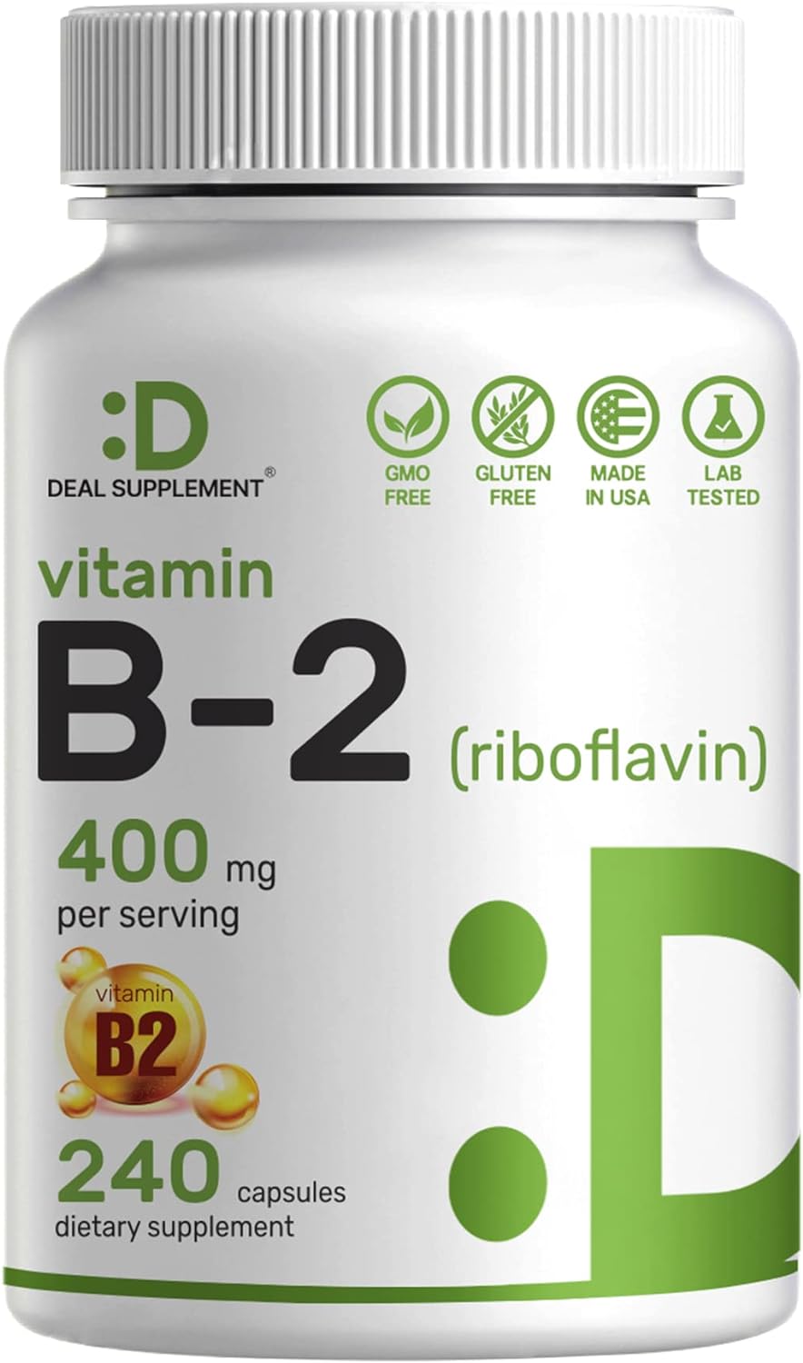 DEAL SUPPLEMENT Vitamin B2 Riboflavin 400 mg, 240 Capsules | Essential B Vitamins | Promotes Healthy Cells  Energy Production – Non-GMO, Third Party Tested