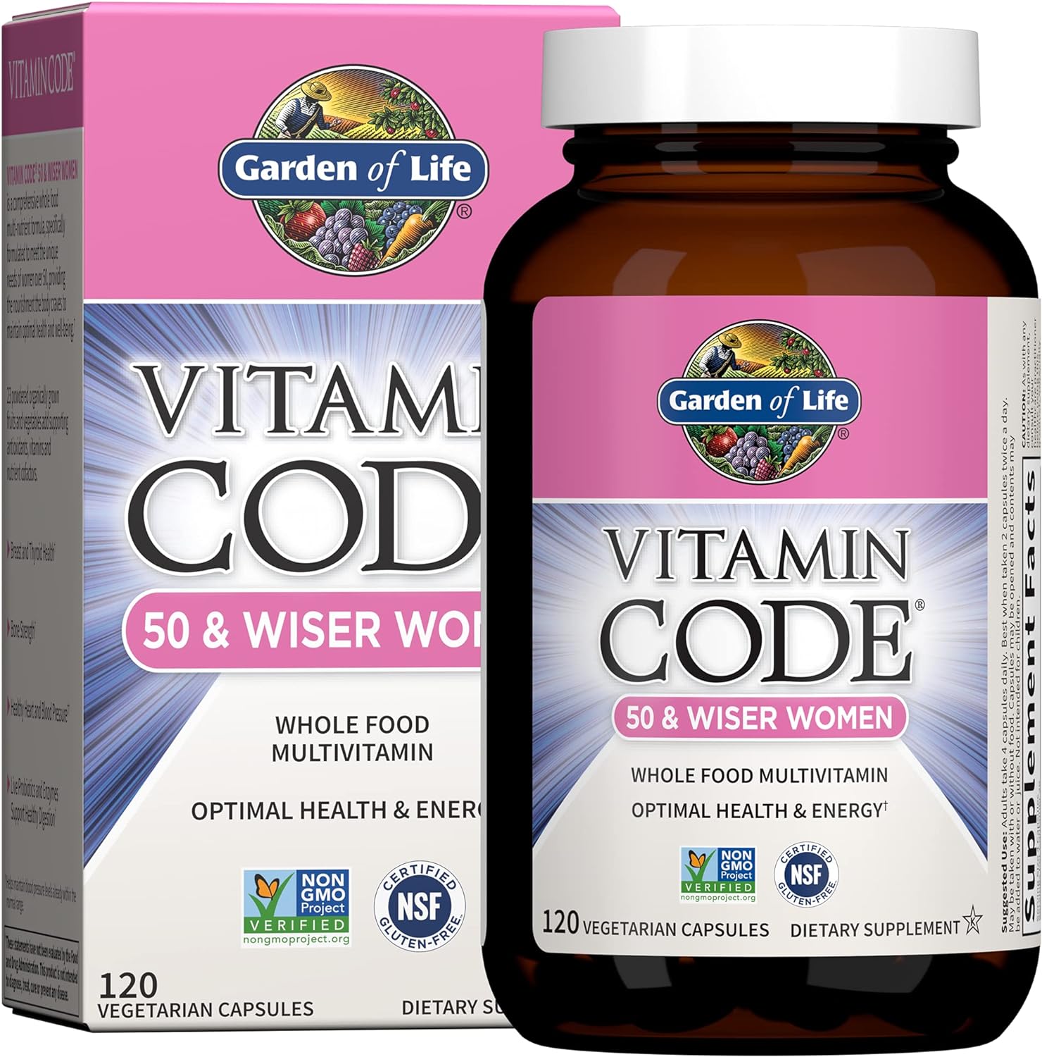 Garden of Life Multivitamin for Women 50  Over, Vitamin Code Women 50  Wiser Multi - 120 Capsules, Vitamins for Women 50 Plus with B Vitamins, Vitamins A, C, D3, E  K, CoQ10, Probiotics  Enzymes