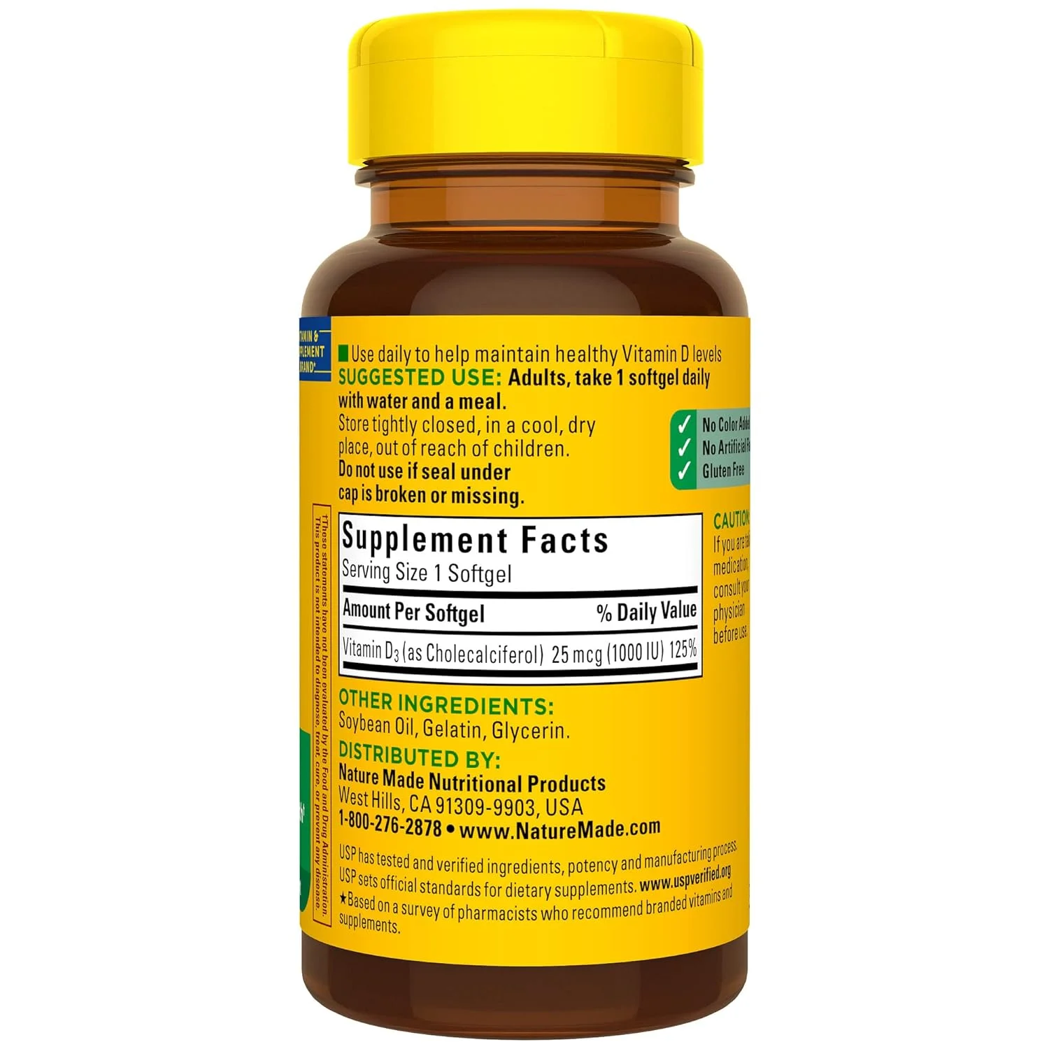 Nature Made Vitamin D3 1000 IU (25 mcg), Dietary Supplement for Bone, Teeth, Muscle and Immune Health Support, 100 Softgels, 100 Day Supply (Pack of 2)