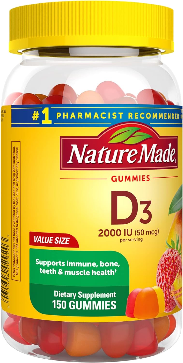 Nature Made Vitamin D3 2000 IU (50 mcg) per serving, Dietary Supplement for Bone, Teeth, Muscle and Immune Health Support, 150 Gummies, 75 Day Supply