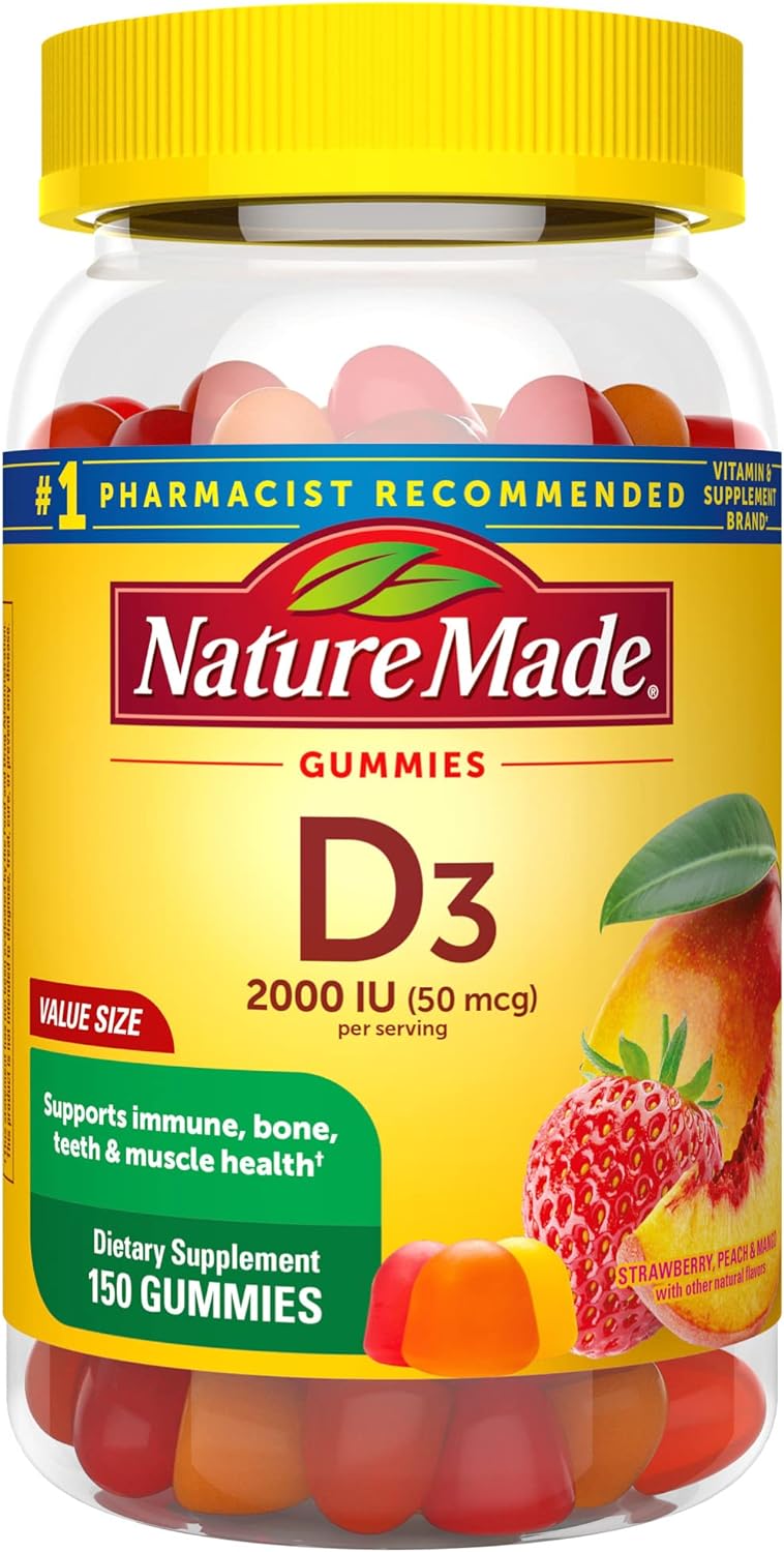 Nature Made Vitamin D3 2000 IU (50 mcg) per serving, Dietary Supplement for Bone, Teeth, Muscle and Immune Health Support, 150 Gummies, 75 Day Supply