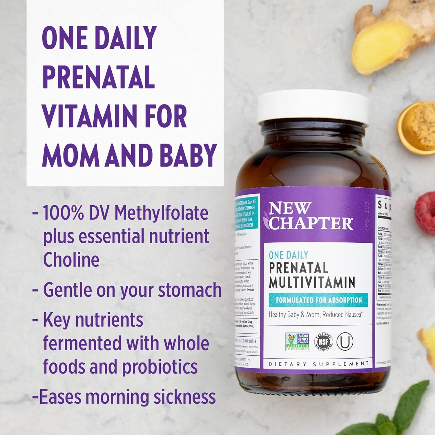 New Chapter Prenatal Vitamins, One Daily Prenatal Multivitamin with Methylfolate + Choline for Healthy Mom  Baby, Gluten Free  Non-GMO, 30 Count