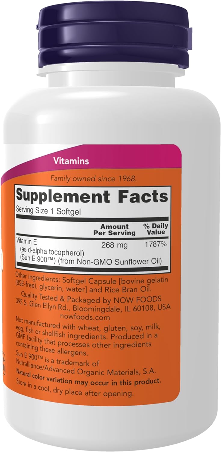 NOW Supplements, Sun-E™ 400 IU with d-alpha Tocopherol from Non-GMO Sunflower Oil, 120 Softgels