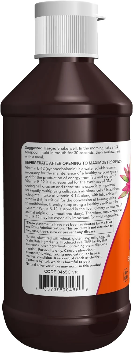 NOW Supplements, Vitamin B-12 Complex Liquid, Energy Production*, Nervous System Health*, 8-Ounce