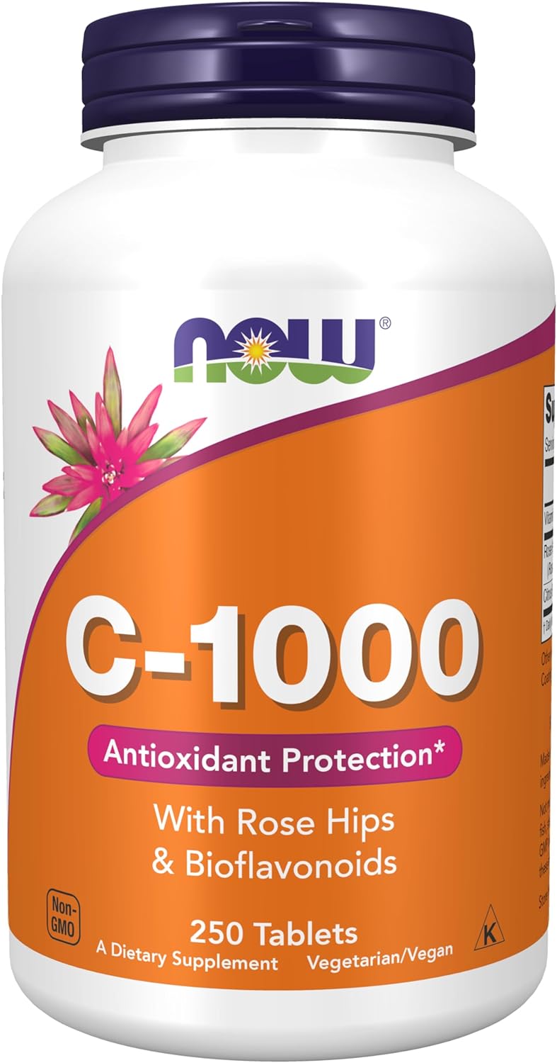 NOW Supplements, Vitamin C-1,000 with Rose Hips  Bioflavonoids, Antioxidant Protection*, 250 Tablets (Pack of 1)