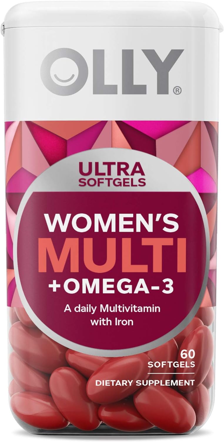 OLLY Ultra Womens Multi Softgels, Overall Health and Immune Support, Omega-3s, Iron, Vitamins A, D, C, E, B12, Daily Multivitamin, 30 Day Supply - 60 Count