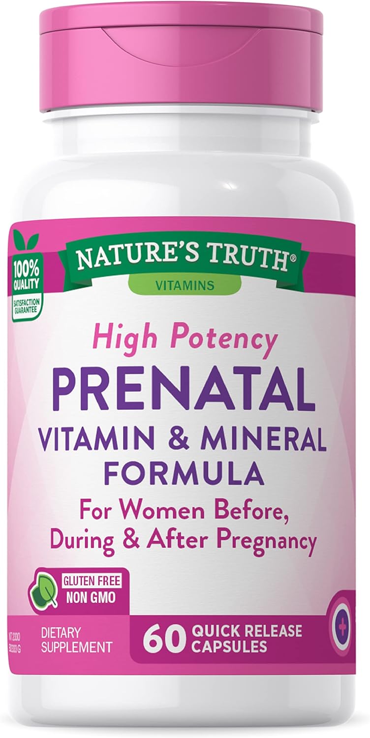 Prenatal Vitamins With Folic Acid | 60 Capsules | Non-GMO  Gluten Free Supplement | By Natures Truth