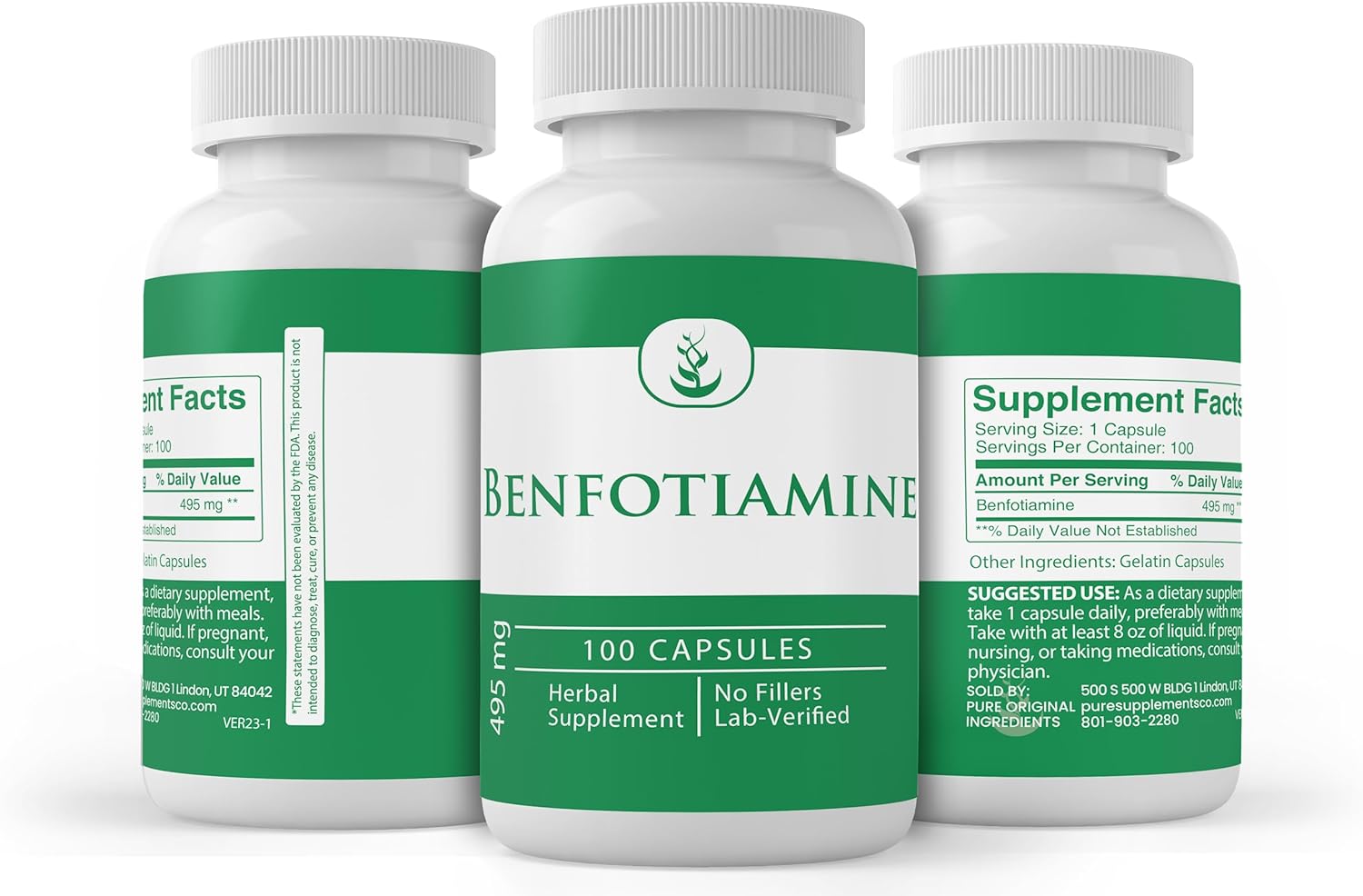 PURE ORIGINAL INGREDIENTS Benfotiamine, (100 Capsules) Always Pure, No Additives Or Fillers, Lab Verified
