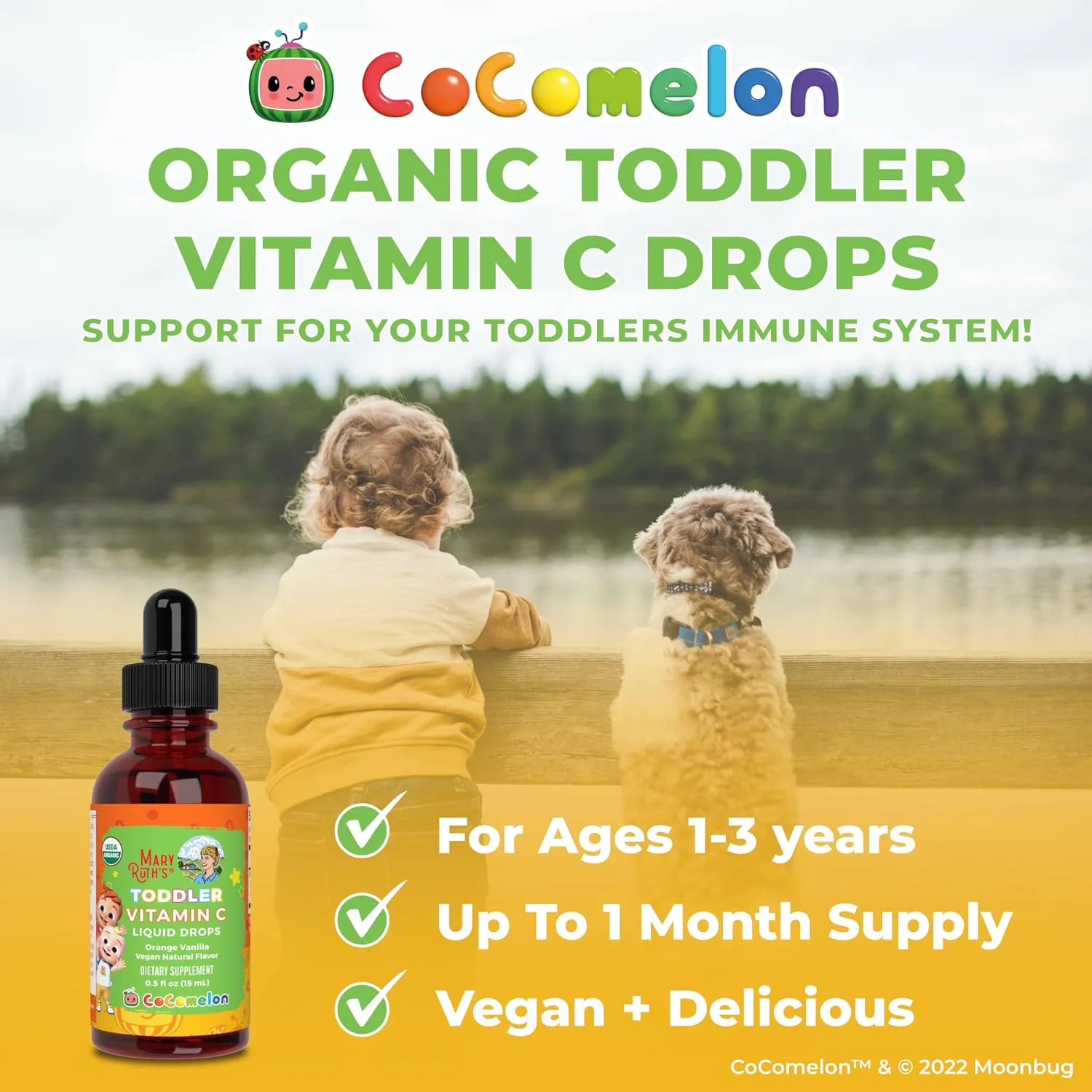 USDA Organic Cocomelon Multivitamin  Multimineral with Iron for Toddlers  Cocomelon Toddler Vitamin C Liquid Drops Bundle by MaryRuths | Immune Support | Vitamin C for Ages 1-3 | Vegan | Non-GMO