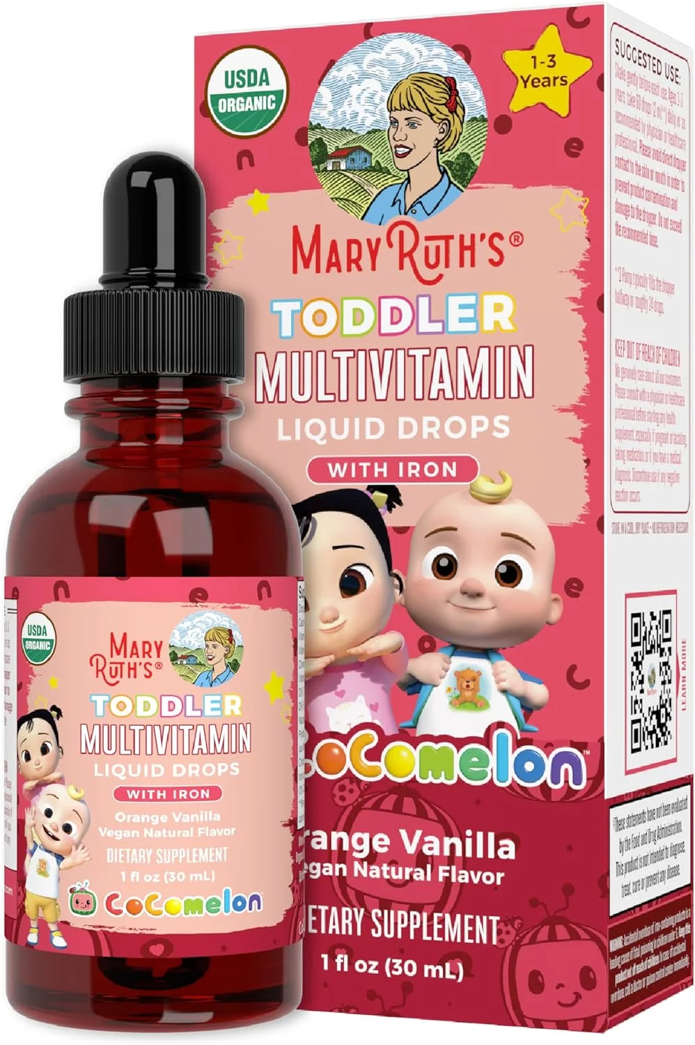 USDA Organic Cocomelon Multivitamin  Multimineral with Iron for Toddlers  Cocomelon Toddler Vitamin C Liquid Drops Bundle by MaryRuths | Immune Support | Vitamin C for Ages 1-3 | Vegan | Non-GMO