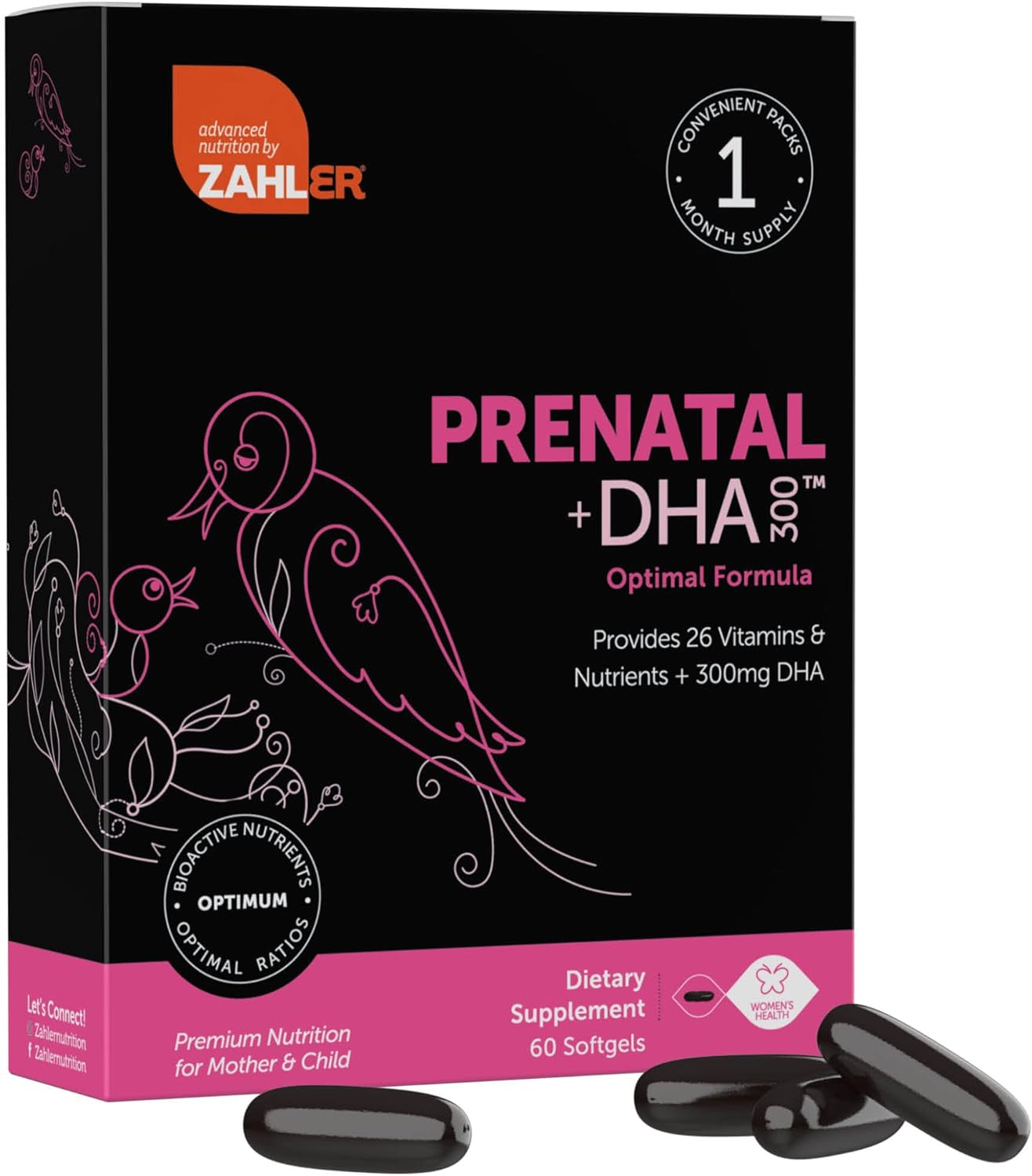 Zahler Prenatal Vitamin with DHA  Folate - DHA Supplements  Prenatal Multivitamin for Mother and Child - Kosher Prenatal DHA Prenatal Vitamins with Iron, Pre Natal Softgels 60 Count