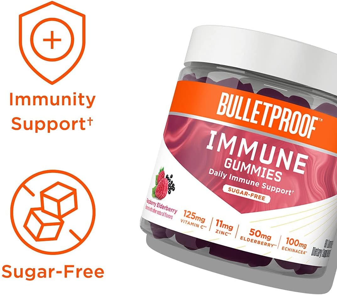 Bulletproof Vitamins A+D+K, 60 Sugar-Free Gummies, Strawberry Orange Flavor | Immune Sugar-Free Gummies, 60 Count, Elderberry Raspberry Flavor