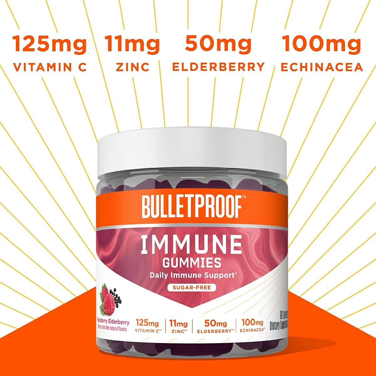 Bulletproof Vitamins A+D+K, 60 Sugar-Free Gummies, Strawberry Orange Flavor | Immune Sugar-Free Gummies, 60 Count, Elderberry Raspberry Flavor