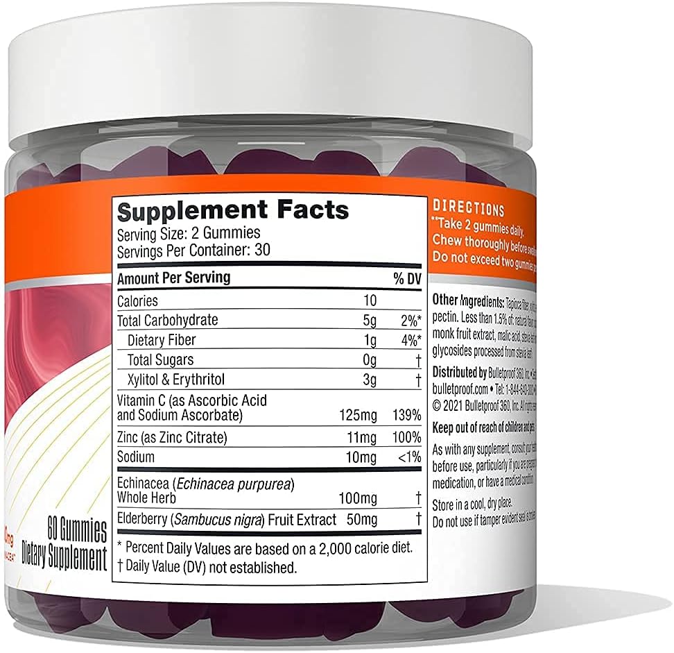 Bulletproof Vitamins A+D+K, 60 Sugar-Free Gummies, Strawberry Orange Flavor | Immune Sugar-Free Gummies, 60 Count, Elderberry Raspberry Flavor