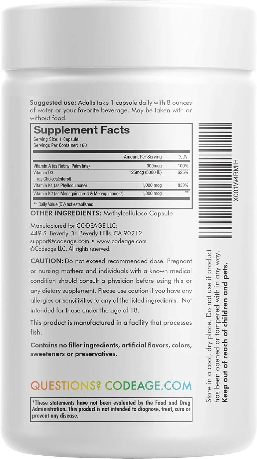 Codeage Daily Vitamin ADK Supplement, Vitamin A Retinyl Palmitate, Vitamin D3 Cholecalciferol, Vitamin K, SBO Probiotic Blend 50 Billion CFU Bundle, Lactobacillus Paracasei, Bacillus Clausii, Non-GMO