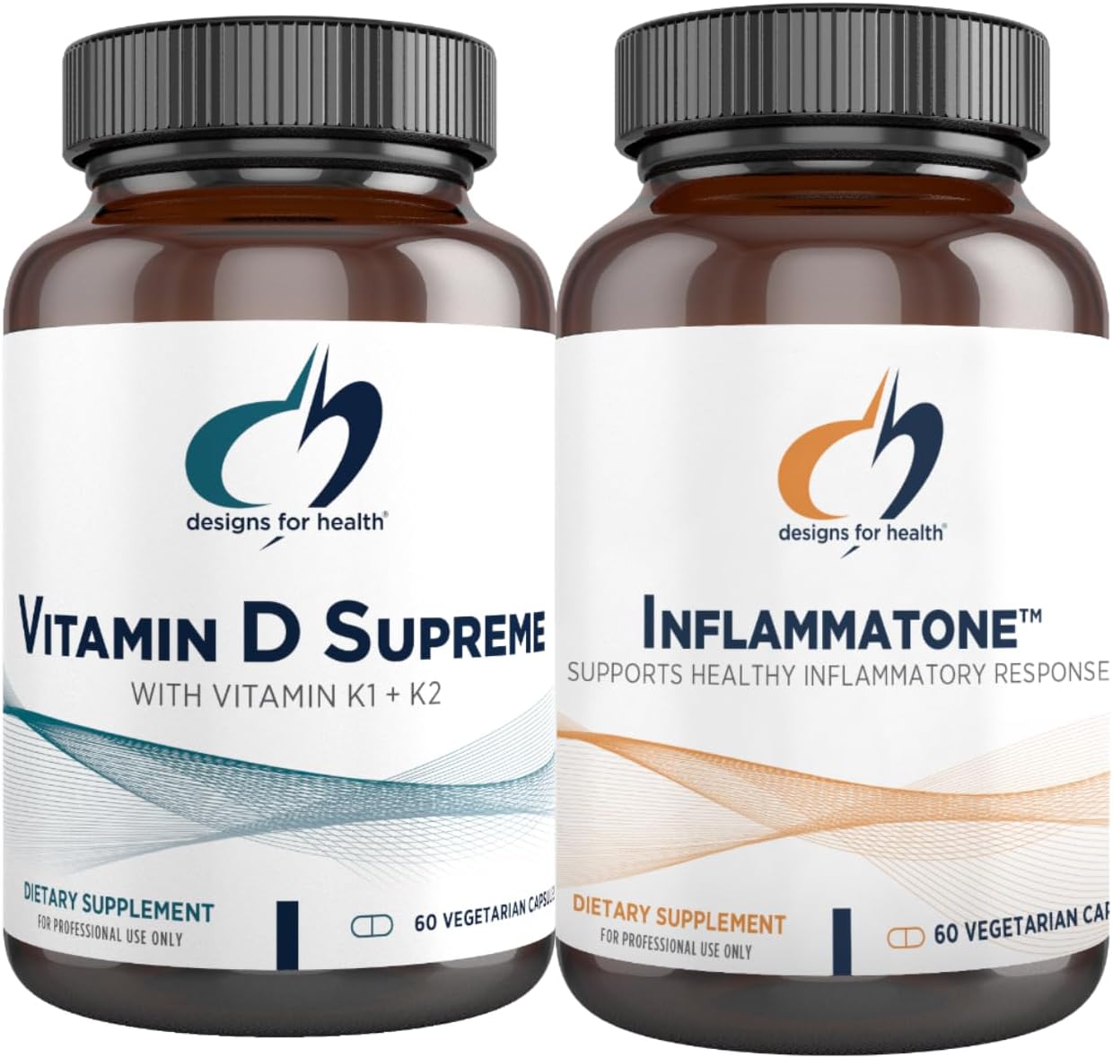 Designs for Health Vitamin D Supreme + Inflammatone Bundle - Vitamin D3 5000 IU + 2000mcg Vitamin K with an Enzyme Botanical Blend to Promote Healthy Inflammatory Response - 2 Products