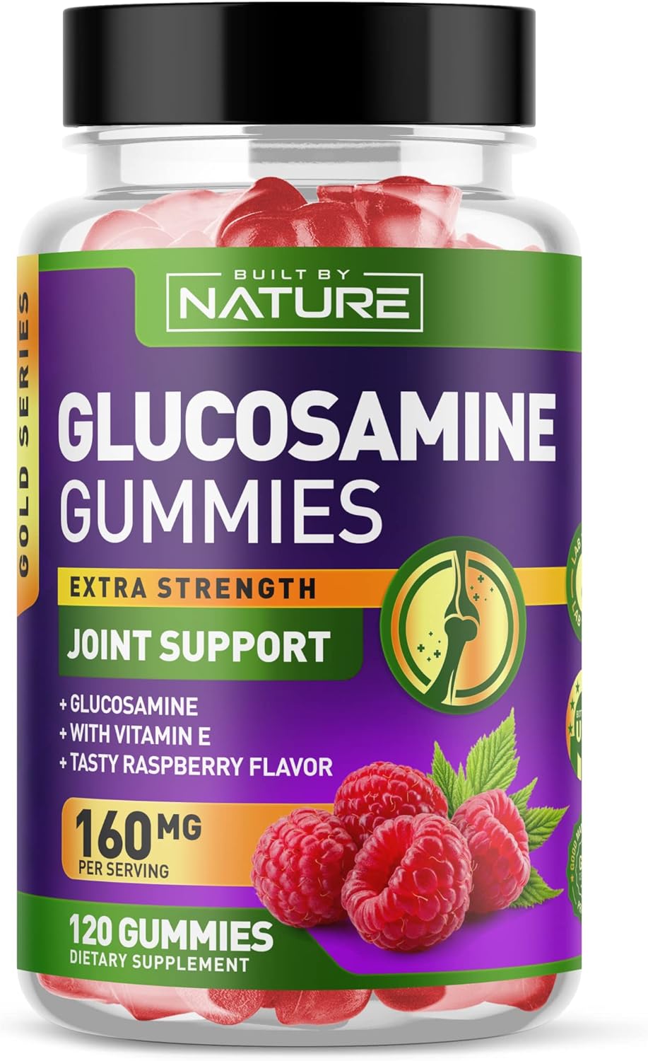 Glucosamine Gummies with Vitamin E - Advanced Joint Support Gummy Supplement, High Potency Antioxidant  Inflammatory Response, Comfort for Back, Knees, Hands, Non GMO, 120 Extended Delivery Gummies