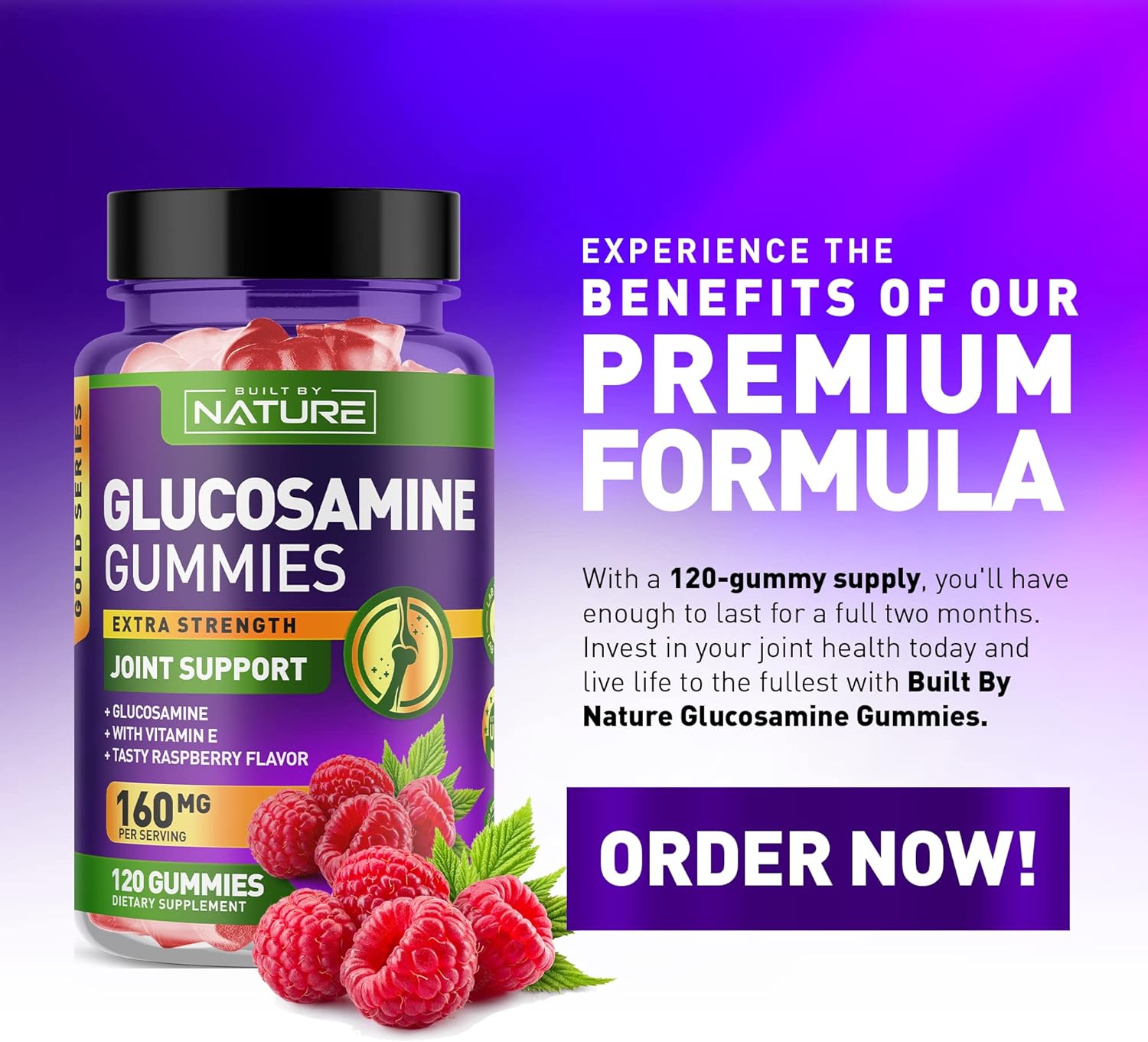 Glucosamine Gummies with Vitamin E - Advanced Joint Support Gummy Supplement, High Potency Antioxidant  Inflammatory Response, Comfort for Back, Knees, Hands, Non GMO, 120 Extended Delivery Gummies