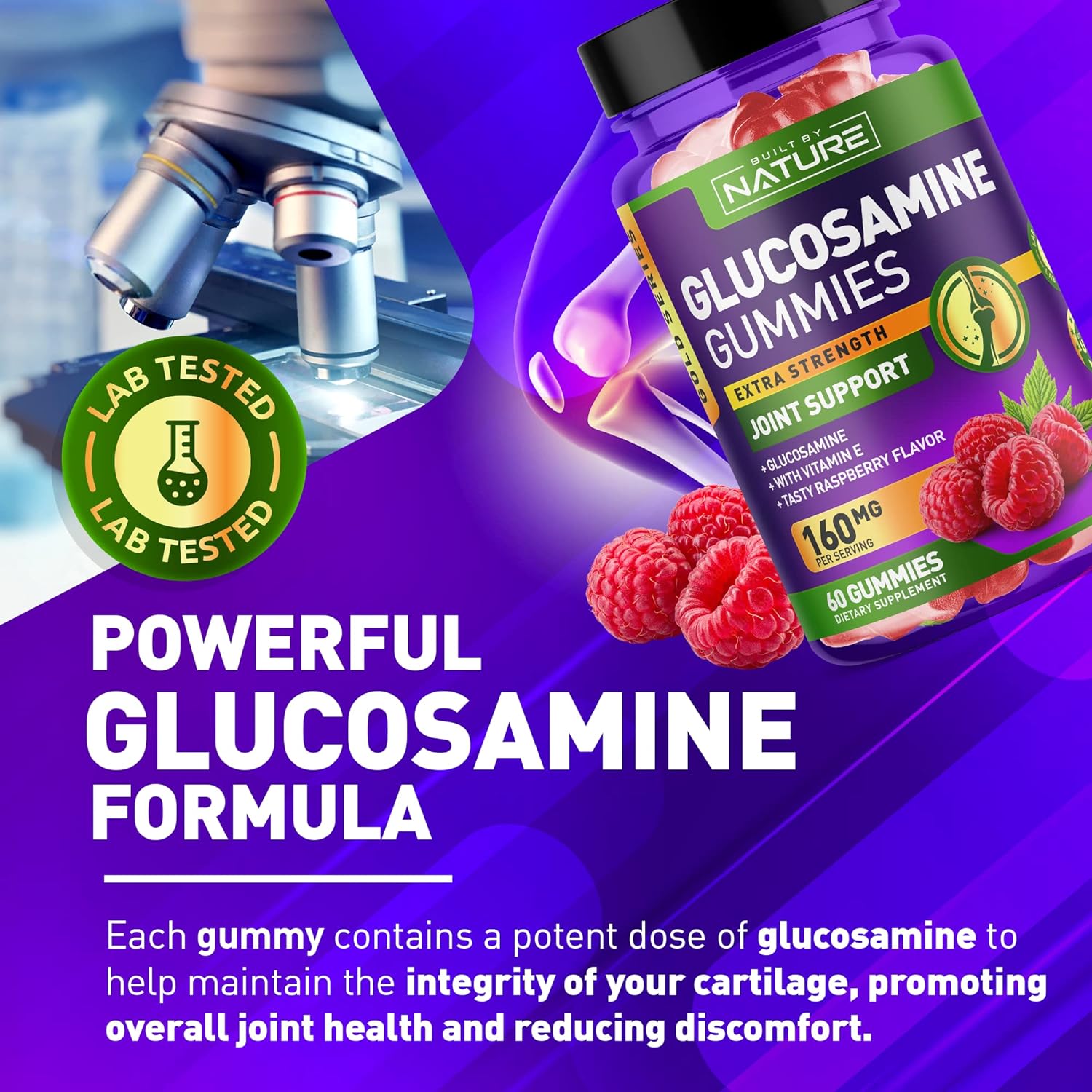 Glucosamine Gummies with Vitamin E - Advanced Joint Support Gummy Supplement, High Potency Antioxidant  Inflammatory Response, Comfort for Back, Knees, Hands, Non GMO, 120 Extended Delivery Gummies