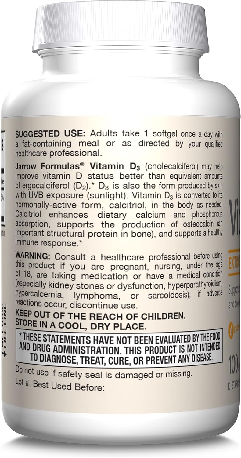 Jarrow Formulas Vitamin D3 25 mcg (1000 IU) - 100 Servings (Softgels) - Bone Health, Immune Support  Calcium Metabolism Support - Vitamin D Supplement - D3 Vitamins - 1000 Vitamin D - Gluten Free