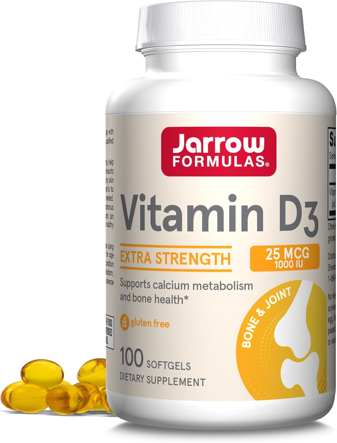 Jarrow Formulas Vitamin D3 25 mcg (1000 IU) - 100 Servings (Softgels) - Bone Health, Immune Support  Calcium Metabolism Support - Vitamin D Supplement - D3 Vitamins - 1000 Vitamin D - Gluten Free