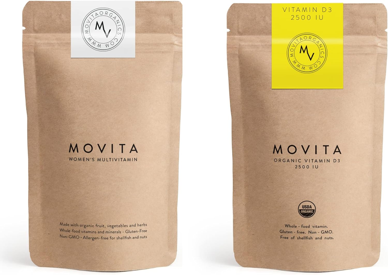 Movita Organics Womens Multivitamin and D3 Pouch Bundle - 30 Day Supply